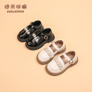 女童英伦风小皮鞋漆皮软底乐福鞋2026春季新款女宝珍珠水钻公主鞋