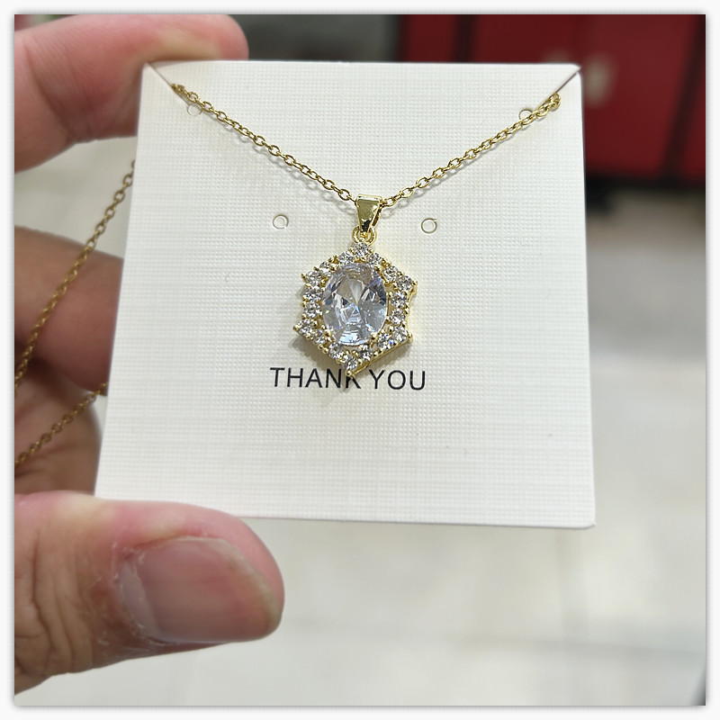 超闪金色六边形镶钻锁骨链女款
