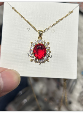 轻奢水钻花窗红宝石锁骨链