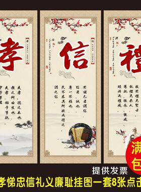 国学经典中华传统道德文化装饰墙贴纸八德孝悌忠信礼义廉耻挂图
