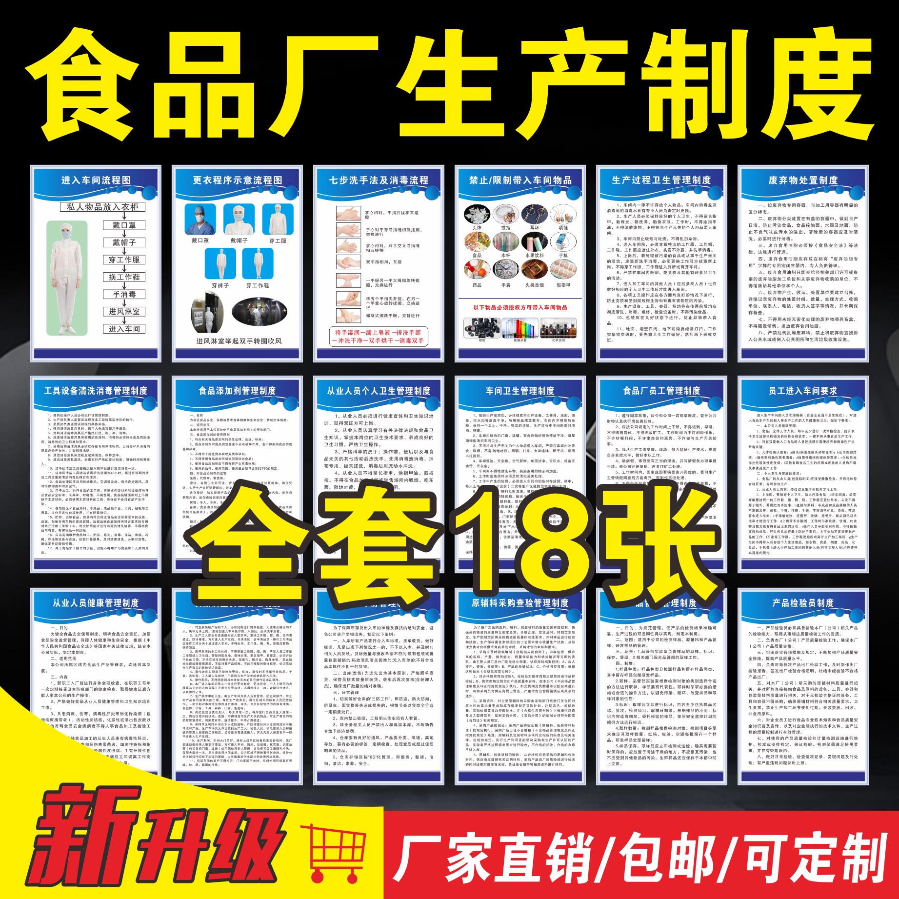 食品厂安全生产管理规章制度牌食品添加剂安全检查更衣流程图消毒