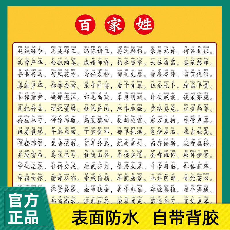 百家姓挂图简介全文弟子规墙贴千玩具挂图/认知卡