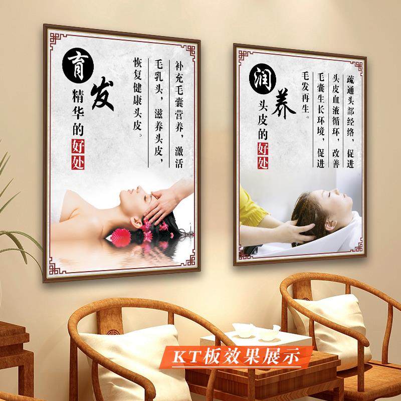 中药茶麸泰式洗头头疗宣传画养发护发挂画墙贴头部按摩中医馆广告