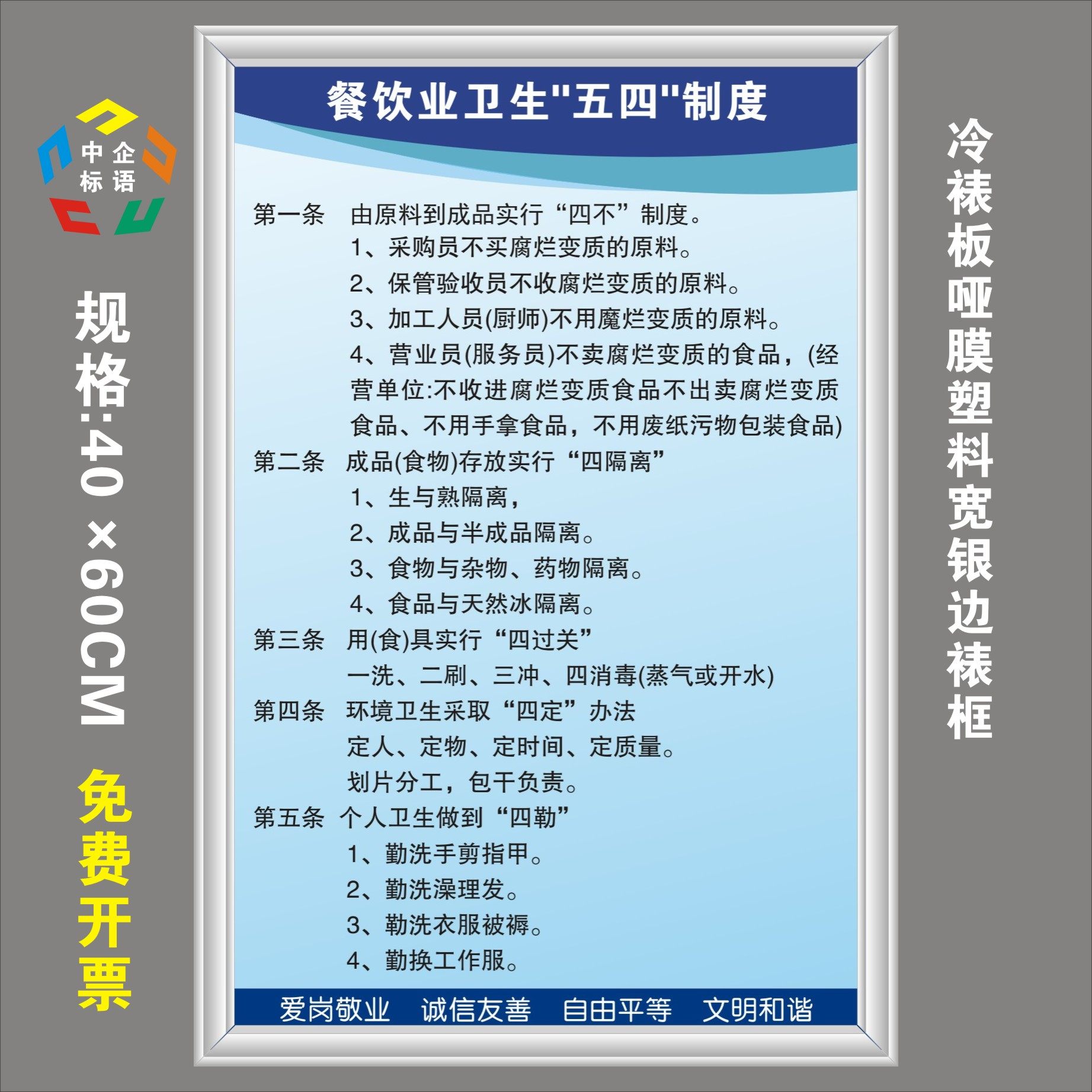 餐饮业卫生五四制度厨房食堂酒店饭店馆农家上墙标语看展板宣传