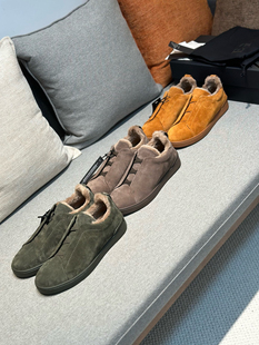 纯原男士低帮休闲板鞋羊毛保暖轻便运动套脚男鞋鹿皮毛里舒适球鞋