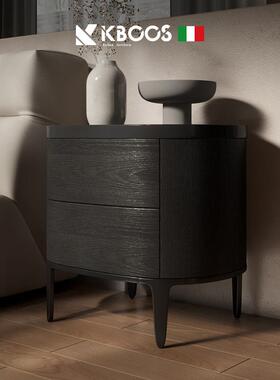 BER8193意式极简床头柜椭圆形卧室现代床头收纳柜北美烟熏木设计