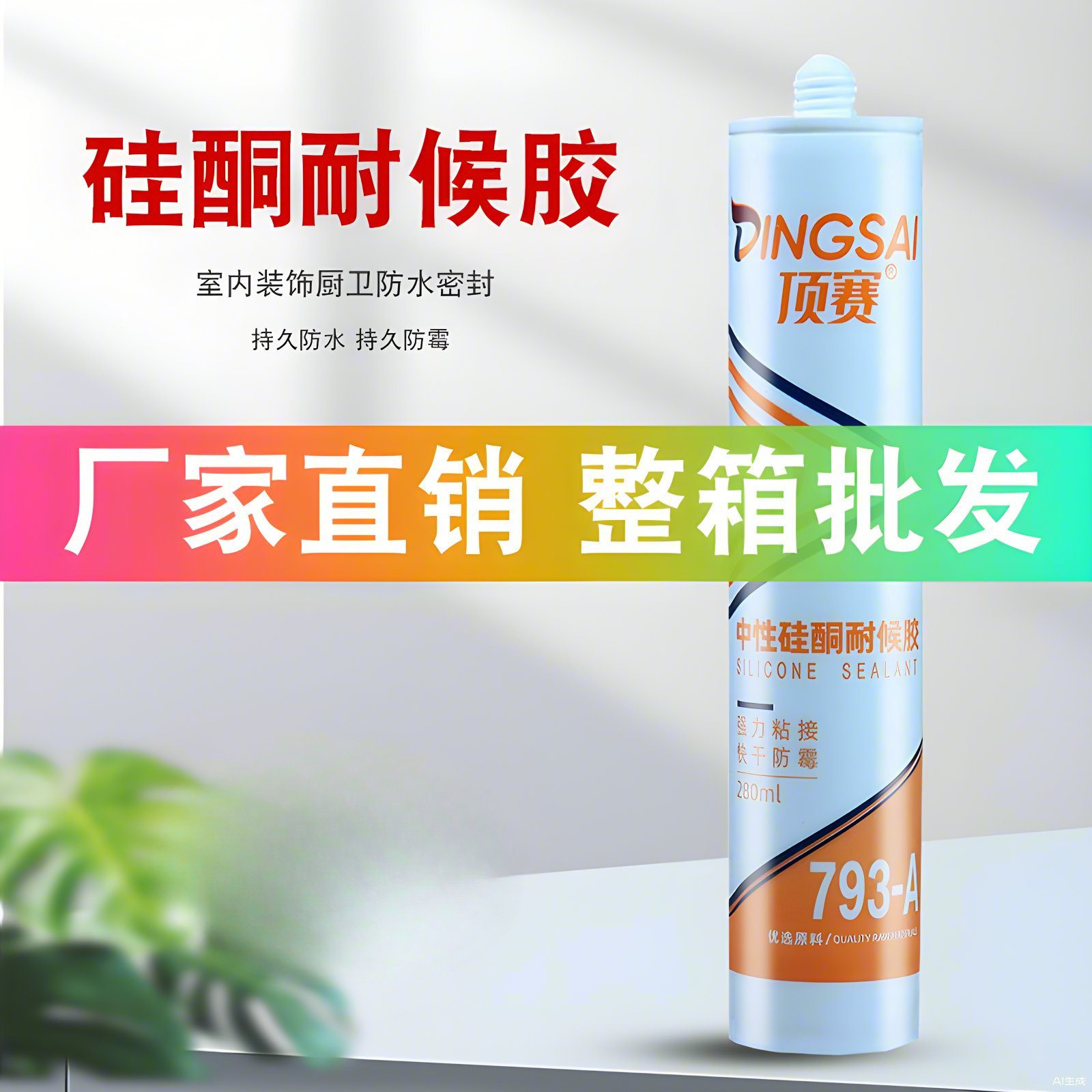批发793中性硅酮耐候胶家用玻璃胶门窗密封防水黑色瓷白透明整箱
