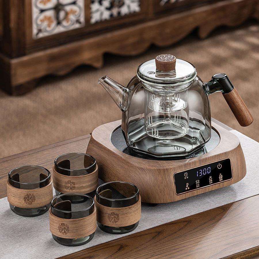 加厚胡桃木玻璃泡茶壶新款电陶炉小型煮茶器蒸煮一体茶壶套装