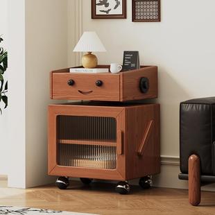 实木床头柜家用卧室简约创意客厅机器人收纳带灯储物柜儿童床边柜