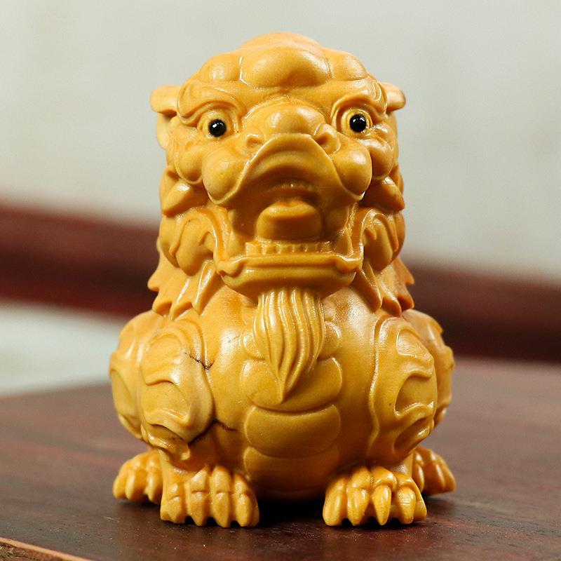 黄杨木雕麒麟手把件木质雕刻瑞兽摆件工艺品中式家居饰品