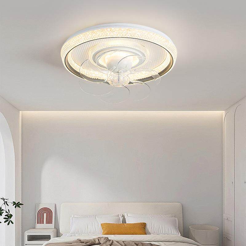 北欧风仿水晶风扇灯吊扇灯客厅卧室灯吸顶灯摇头吸顶灯中山灯具