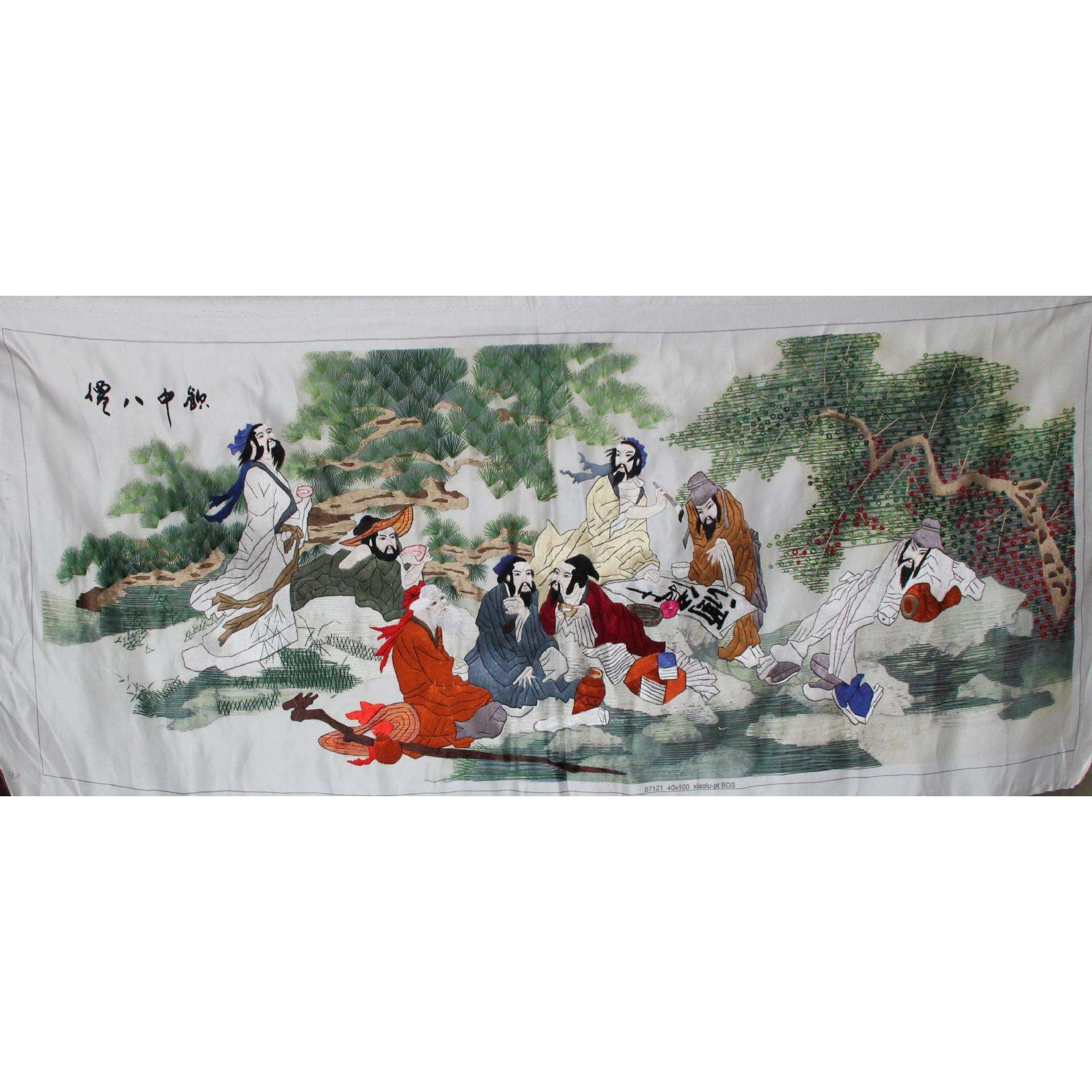 苏绣绣片客厅办公室装饰画手工刺绣挂画家居画饮中八仙生产