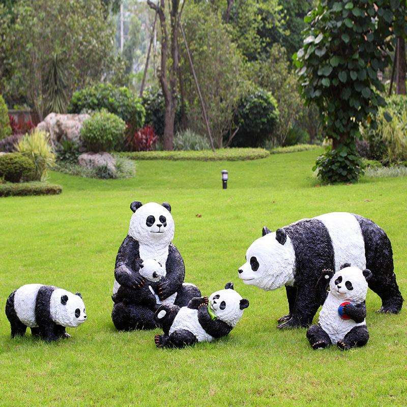 仿真大熊猫雕塑户外玻璃钢发光动物摆件园林景观小品幼儿花园庭院