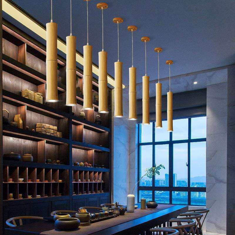 现代中式小吊灯竹筒创意个性吧台走廊过道灯田园餐厅民宿日式灯具