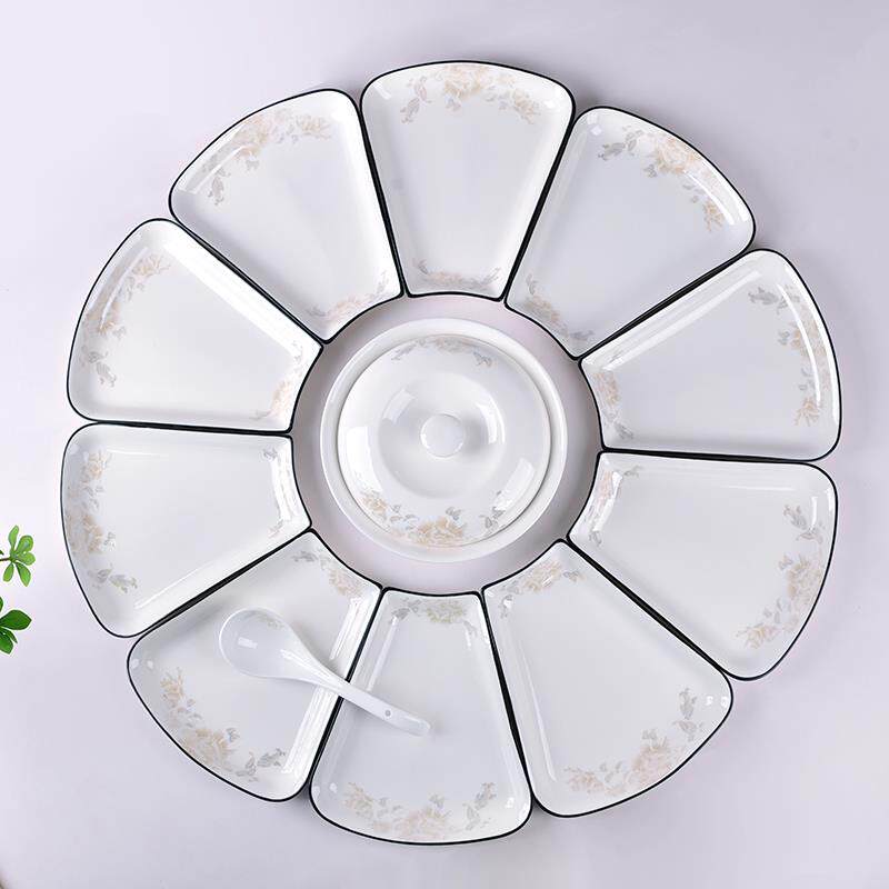 网红加厚陶瓷家用团圆聚会碗盘蝶勺拼盘创意餐具组合套装