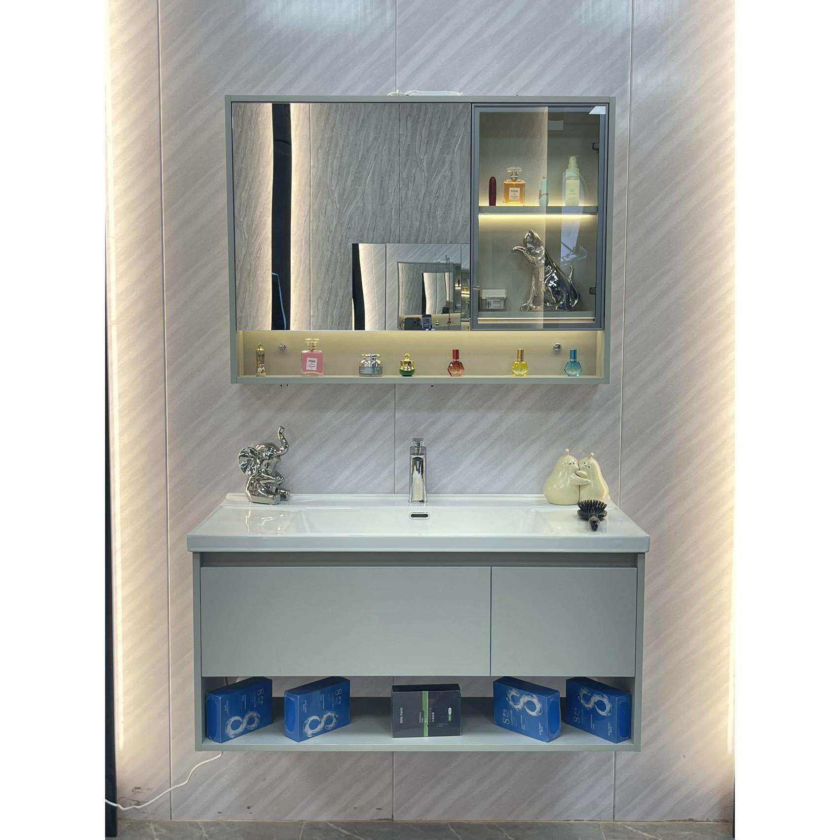 人体感应灯光实木浴室柜一体优质陶瓷盆洗手台盆柜洗脸池洗漱台盆