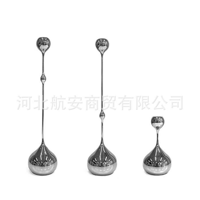 现代简约创意雨滴状不锈钢烛台样板房售楼处电视柜桌面软装饰品