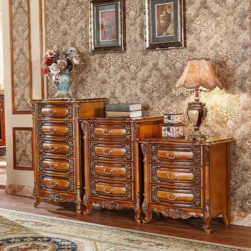 欧式五斗柜美式复古雕花三四实木五斗柜收纳乡村仿古储物斗柜做旧