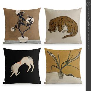 艺术家常玉复古新中式客厅沙发抱枕民宿靠垫欧式靠枕套卧赵之李