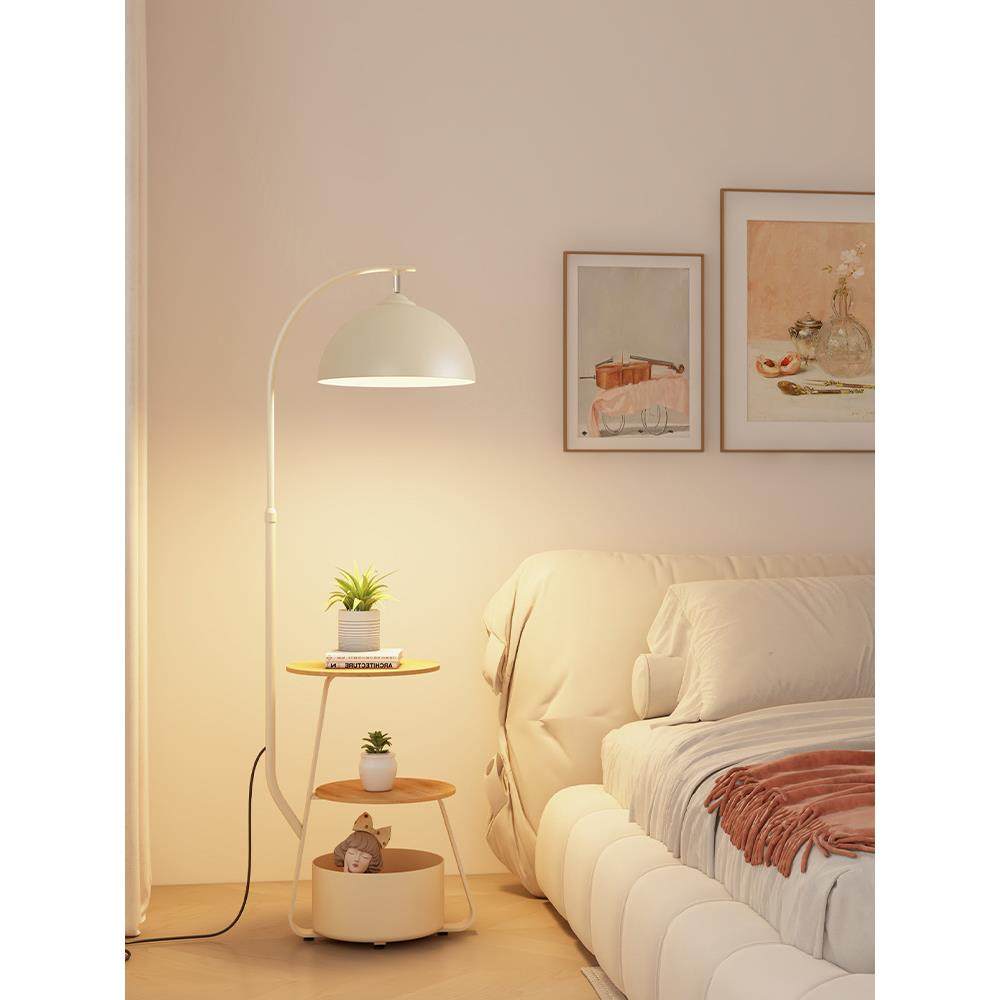 奶油风客厅沙发角落地灯卧室床头柜一体台灯置物立式灯