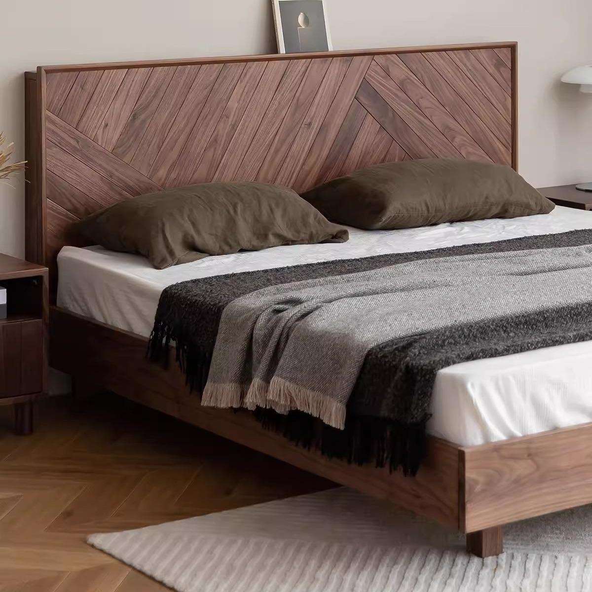 北美黑胡桃木悬浮实木床现代简约榻榻米床樱桃木卧室双人1.8m大床