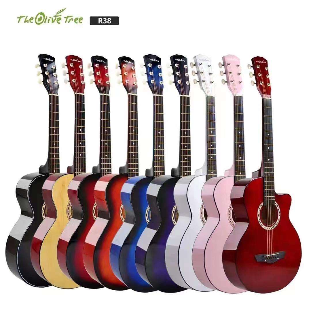 廠家直銷38寸可調節民謠吉他guitar亮光椴木入门初學者練習琴jita