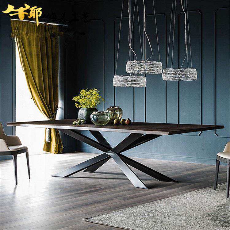 北欧乡村个性造型桌长方形工作台铁艺实木桌子餐厅工业风复古餐桌