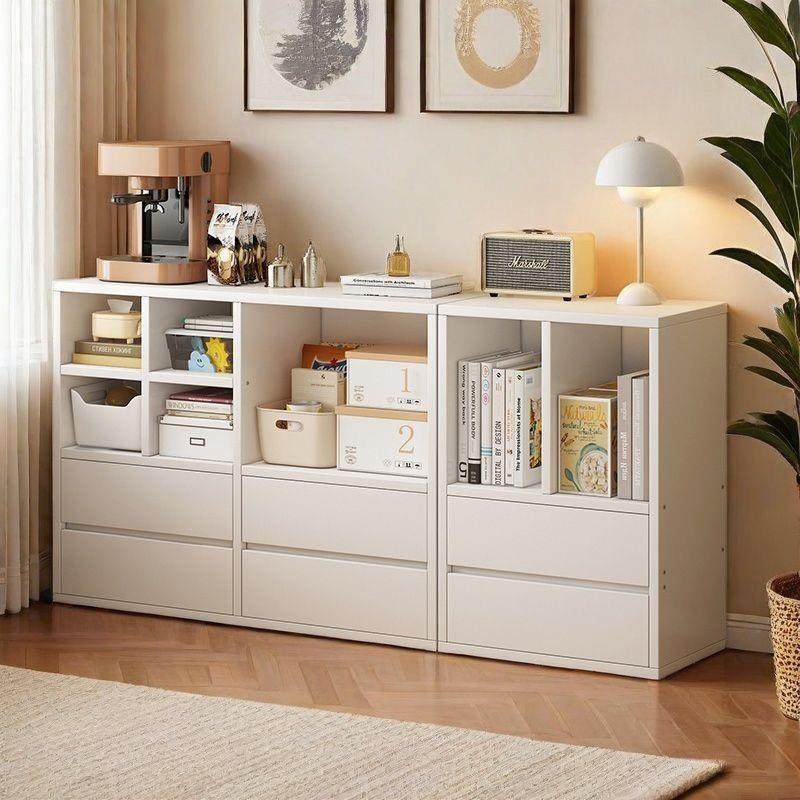 简易书架落地置物架靠墙格子柜家用杂物柜床边柜子带柜门储物书柜