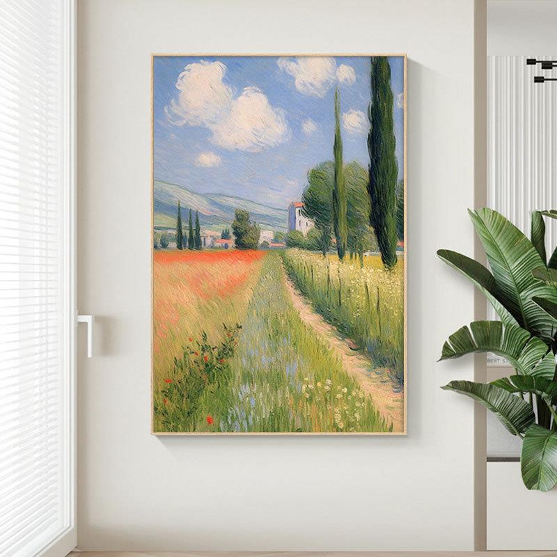 纯手绘油画田园风景现代高级感玄关餐厅客厅装饰画肌理挂画