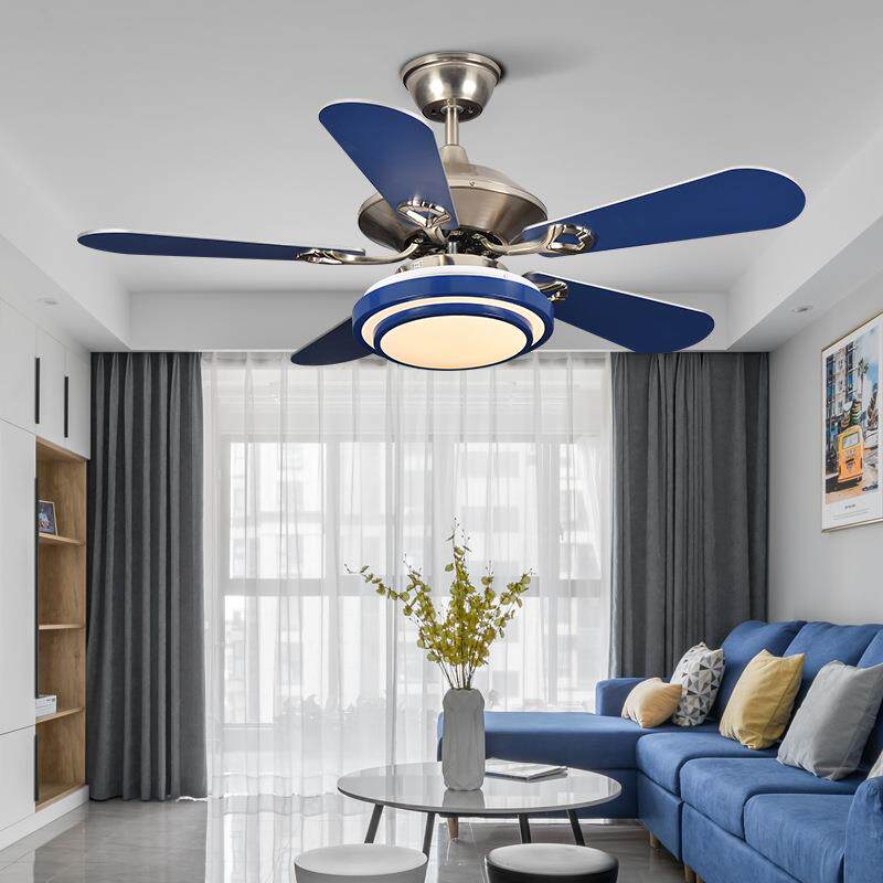 新款风扇灯现代简约餐厅客吊扇灯书房卧室不锈钢木叶LED电扇灯