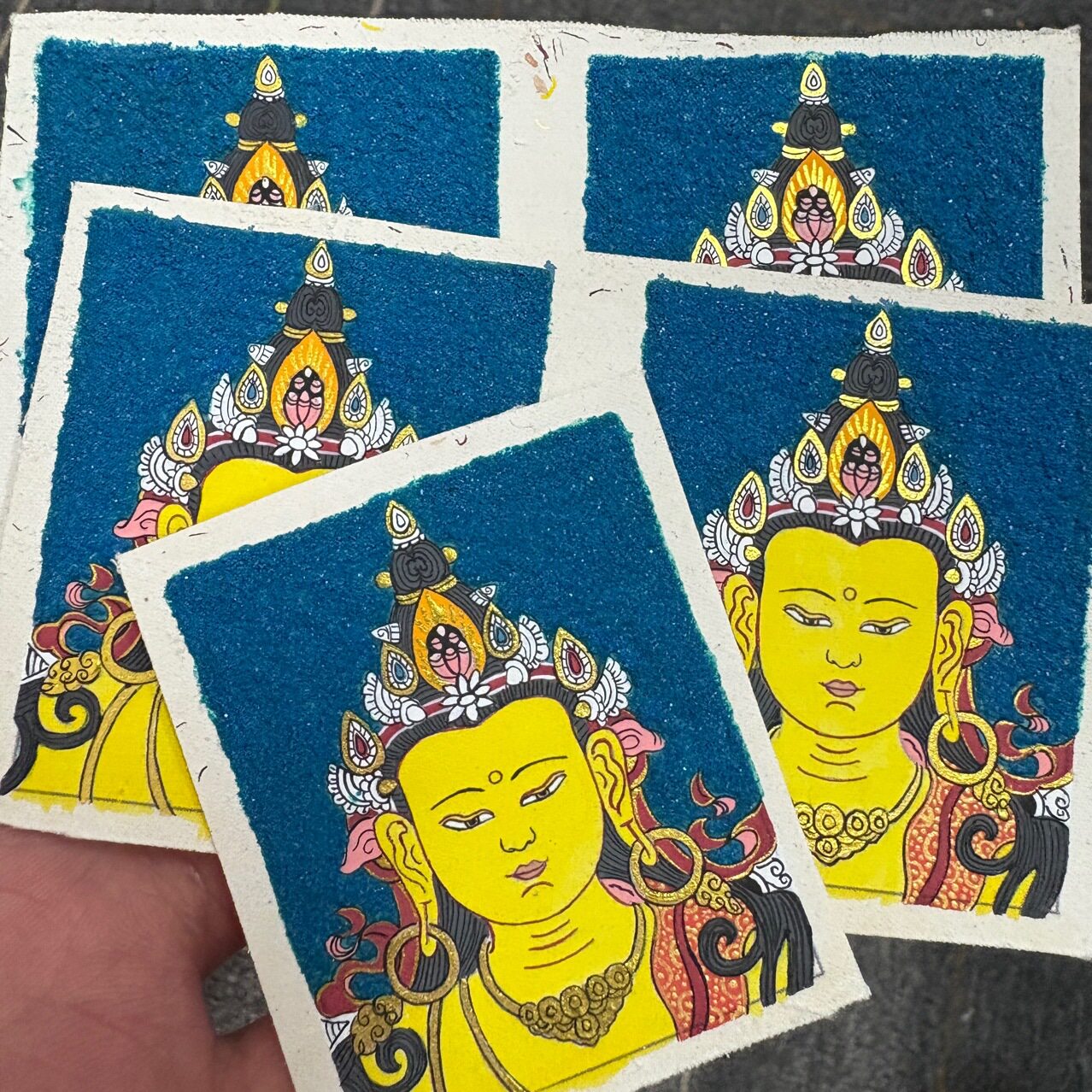 纯手绘粗矿砂唐卡画文殊4*5卡芯唐卡画像