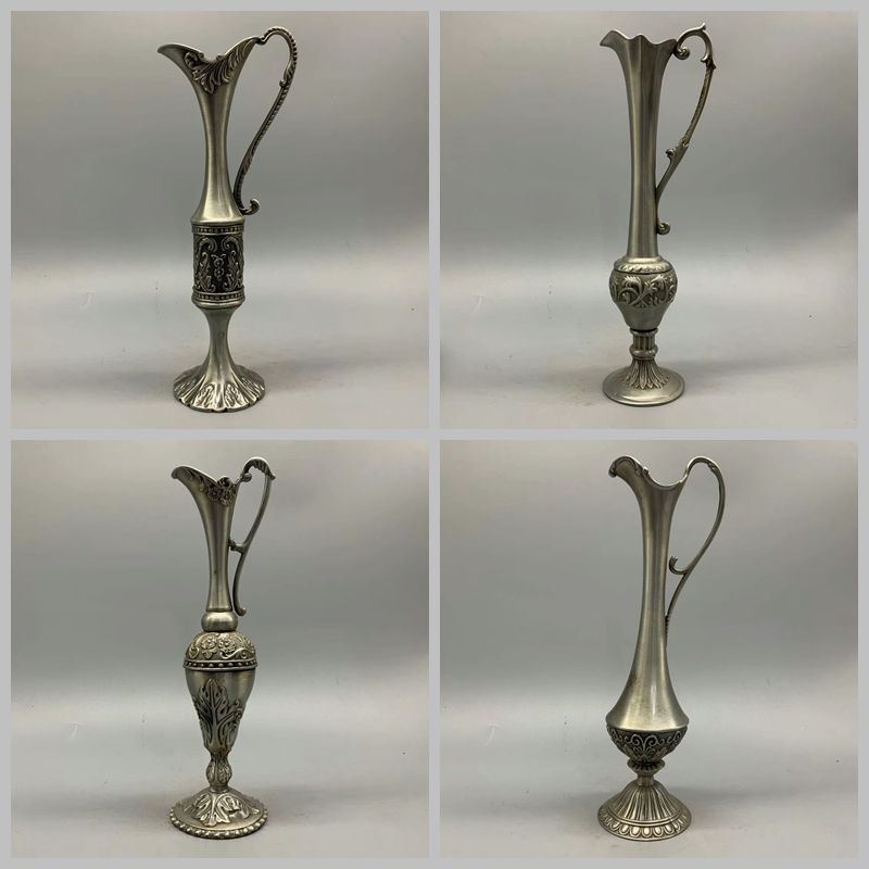 金属工艺品客厅玄关摆饰古玩收藏品 高仿做旧藏银花瓶铜器摆件