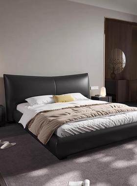 黑色轻奢香奈er真皮床现代简约软包1米8主卧双人床意式极简高端床