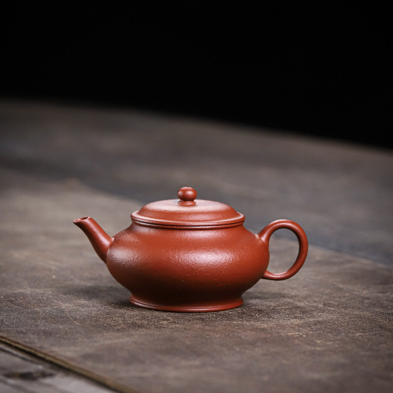 朱泥紫砂壶批发原矿生砂朱泥合欢90cc内推孔紫砂茶具小品茶壶