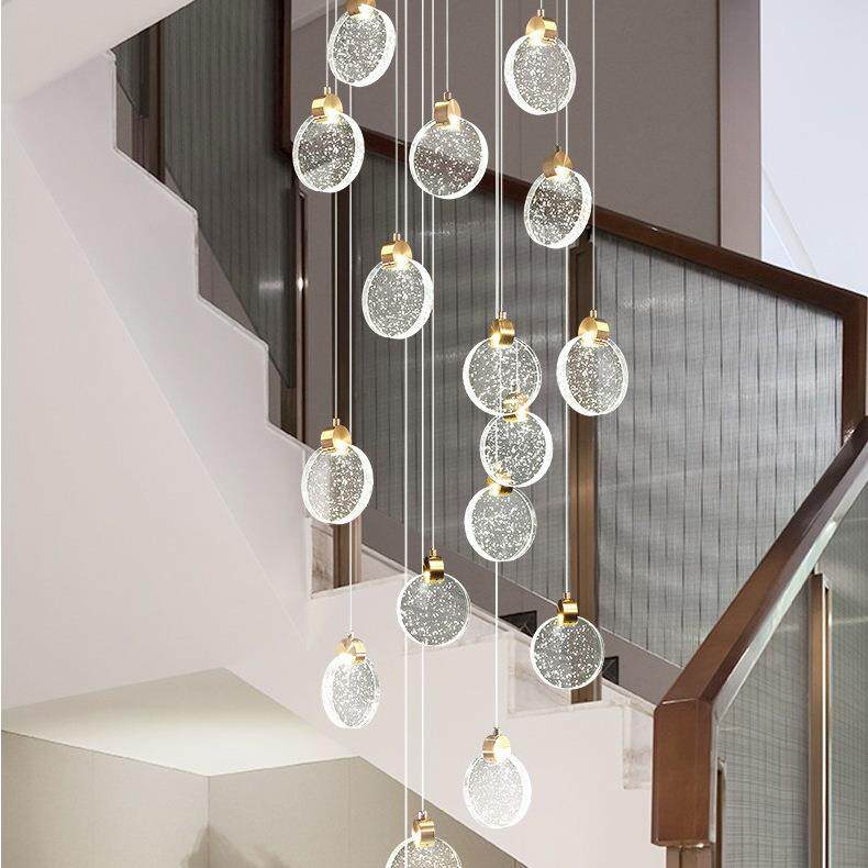 现代简约楼梯吊灯创意水晶灯别墅挑空客厅店铺旋转复式楼长吊灯