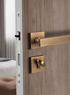 锌合金静音室内门锁磁吸卧室简约铜拉丝灰色实心门把手