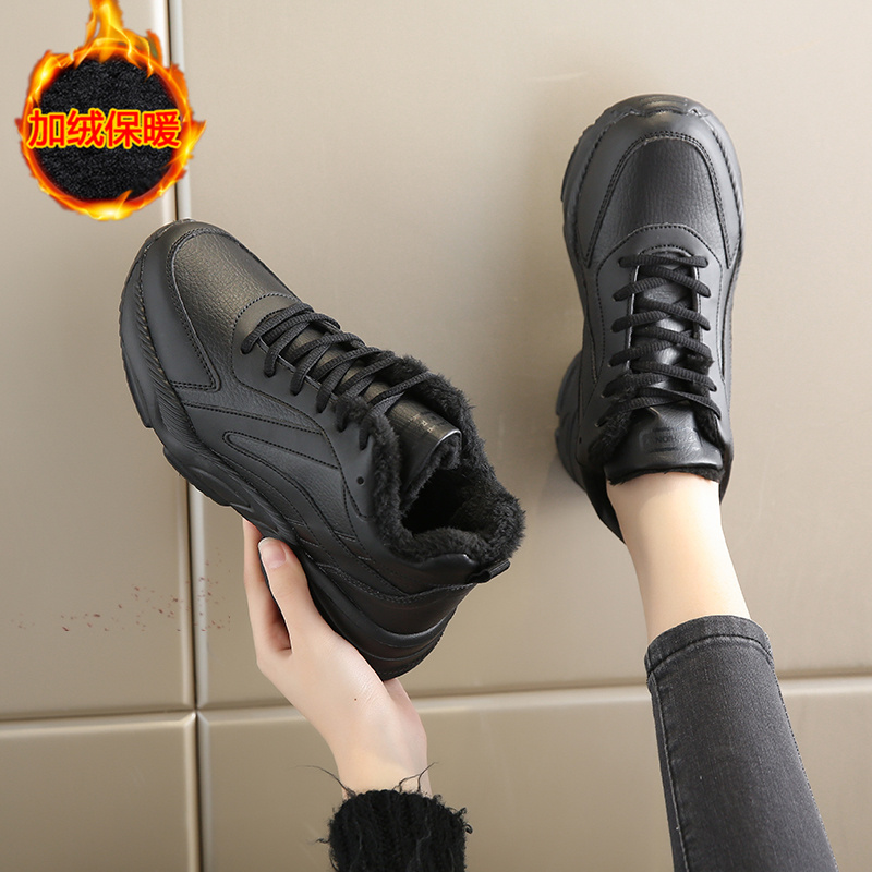 冬季品牌女鞋皮面防水加绒棉鞋女