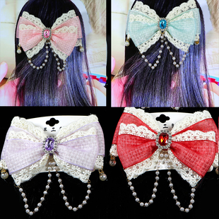 批公主儿童女大蝴蝶结发夹蕾丝韩版中大童马尾头饰发卡后压ins风