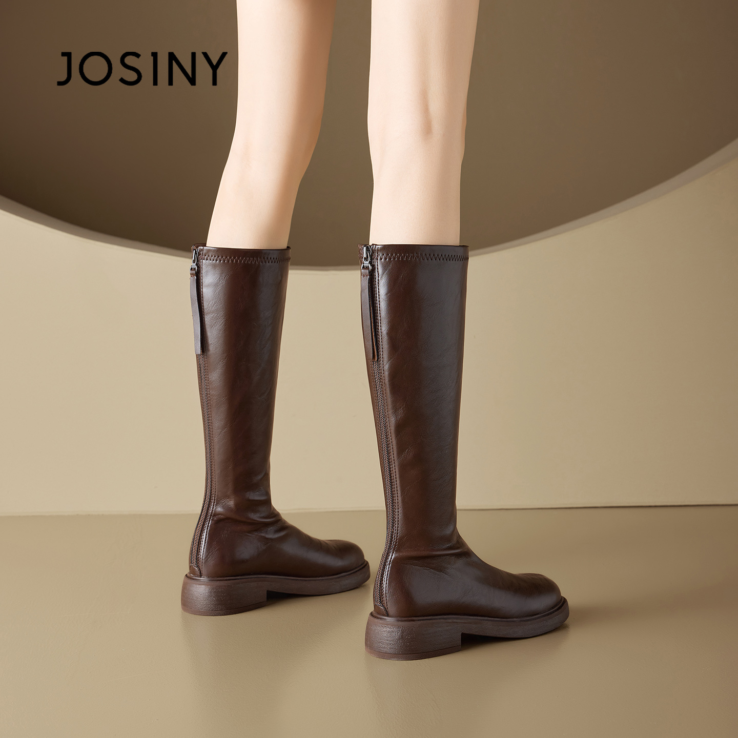 卓诗尼厚底长筒骑士靴女2025新款秋冬加绒保暖小个子显瘦高筒靴子