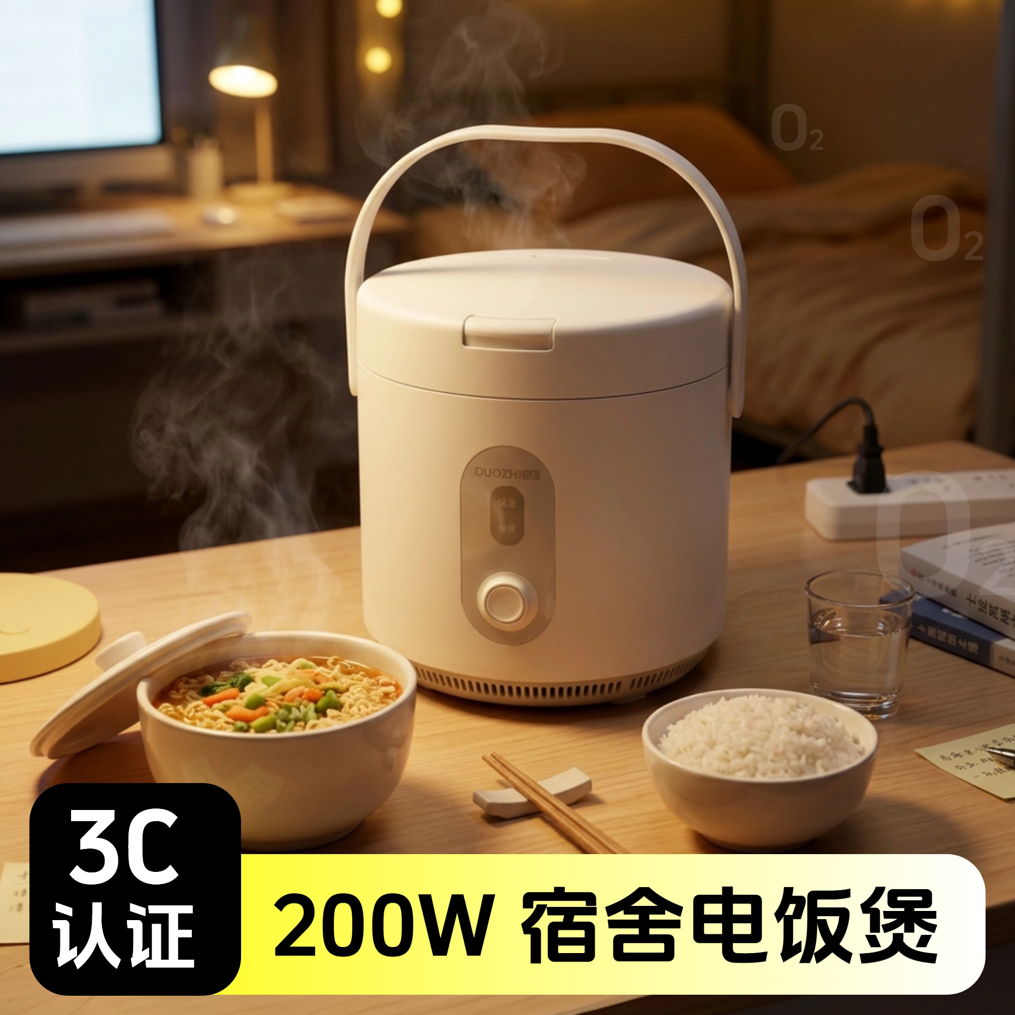 200W学生宿舍小电饭煲 3C认证 一人用 小功率 校园微型电饭锅1.2L