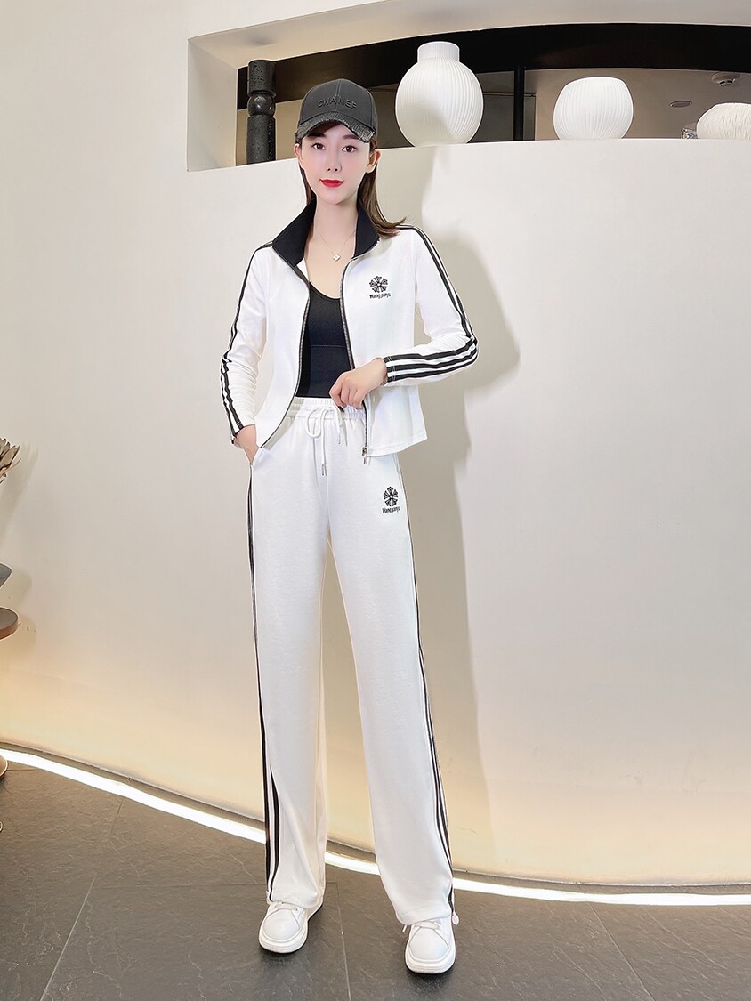 여성을위한 카디건 스포츠 및 레저 정장 2022 초가을 새로운 한국어 버전 느슨한 작은 스타일 바지 투피스 세트