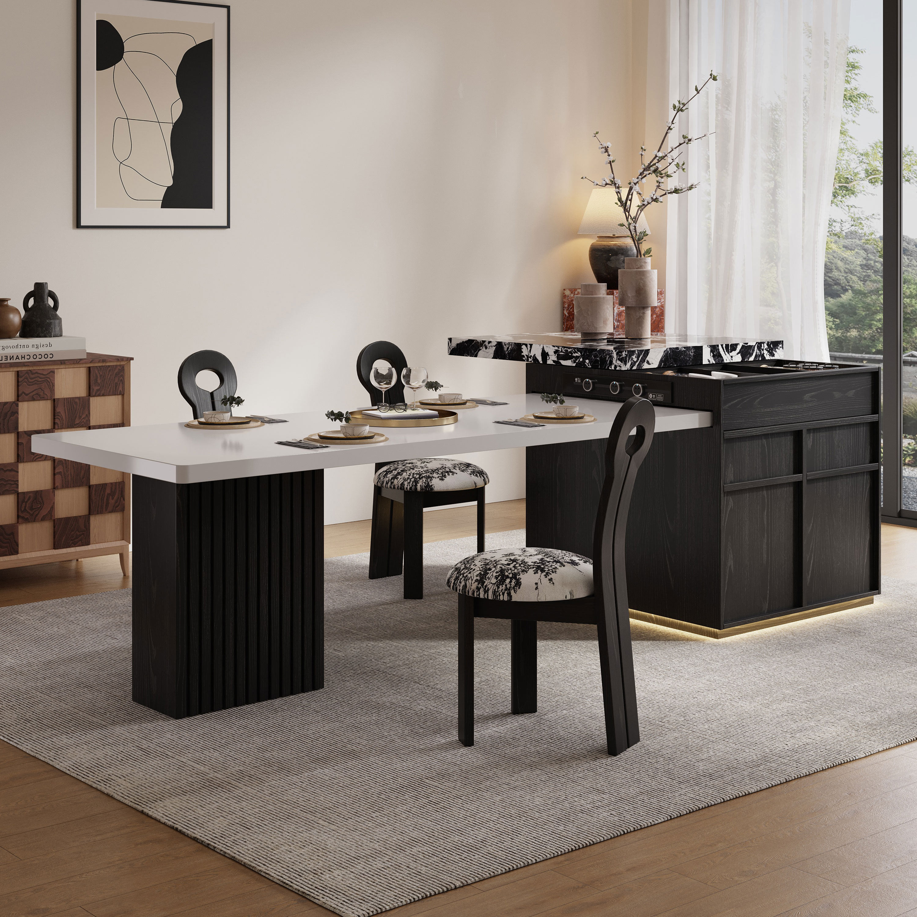 意式极简纯黑岩板岛台餐桌一体家用多功能可伸缩厨房中岛台,住宅家具,岛台餐桌,淘宝优惠券,粉丝福利购,淘宝优惠卷