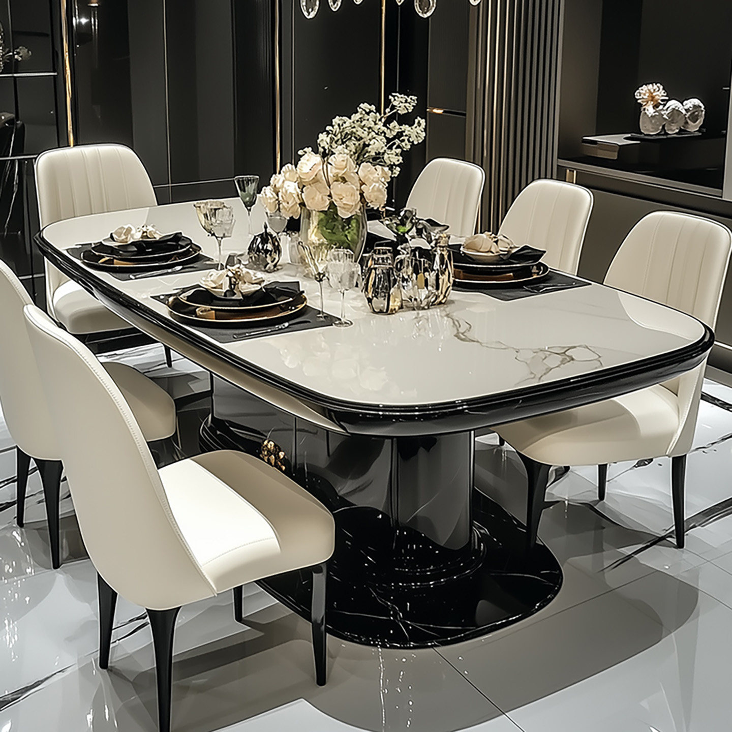 新款餐桌超微晶石轻奢高级感大户型别墅平层客厅家庭用长方形餐台