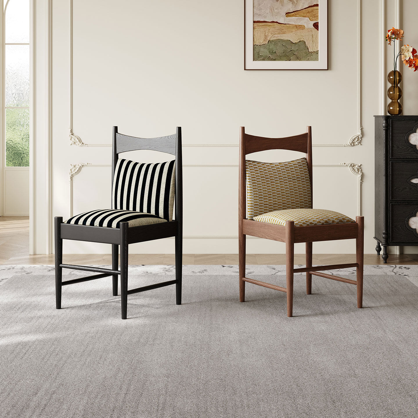 北欧实木餐椅法式复古家用靠背椅子侘寂风设计师休闲创意餐桌椅,住宅家具,餐椅,淘宝优惠券,粉丝福利购,淘宝优惠卷