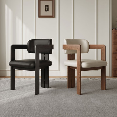 意式中古风餐椅家用设计师凳子双扶手实木靠背书桌椅子轻奢高级感