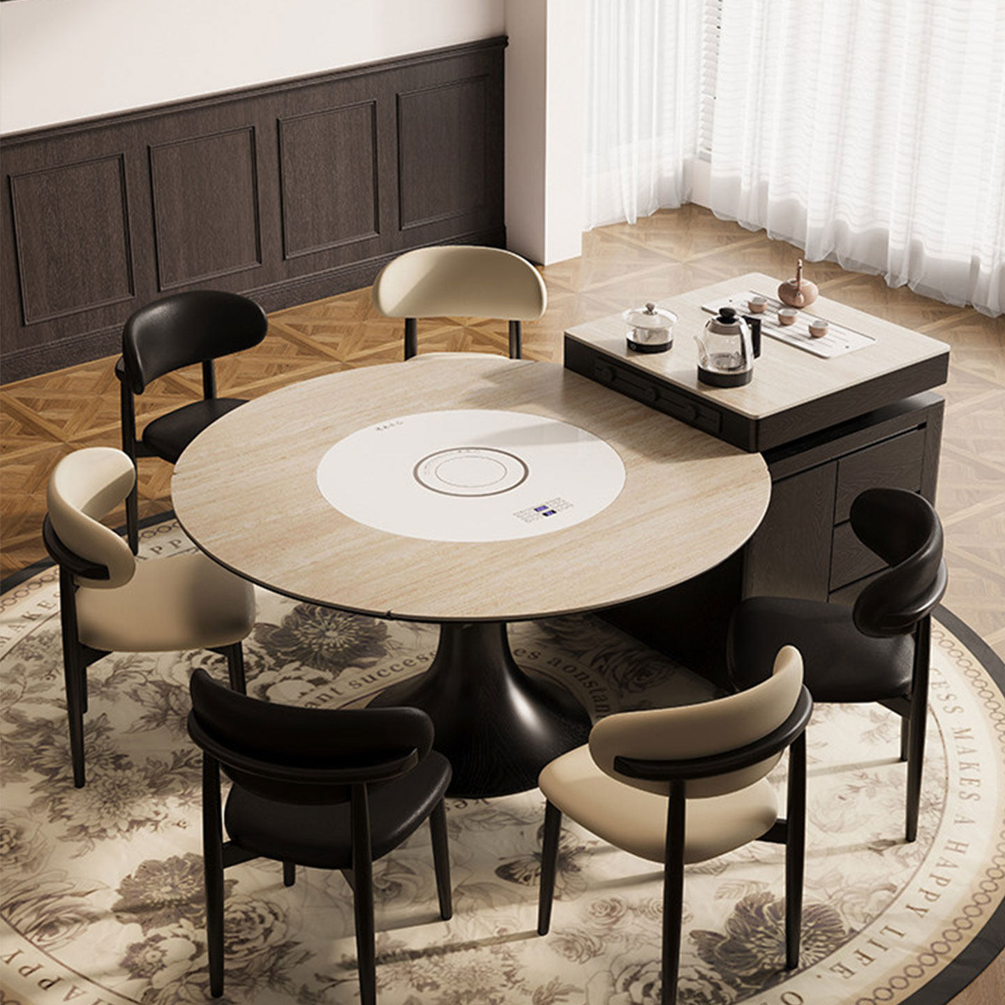 洞石岩板岛台餐桌一体伸缩极简多功能带水槽电磁炉暖菜板实木饭桌,住宅家具,岩板餐桌,淘宝优惠券,粉丝福利购,淘宝优惠卷