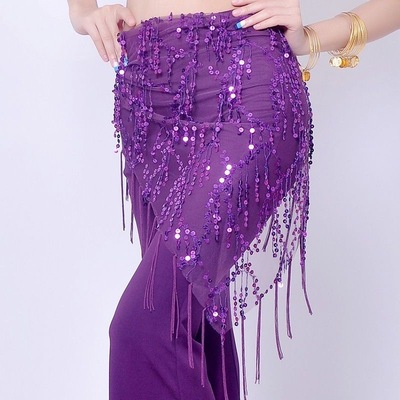 新款肚皮舞腰链亮片三角巾东方舞臀巾初学者百搭练功服流苏腰巾