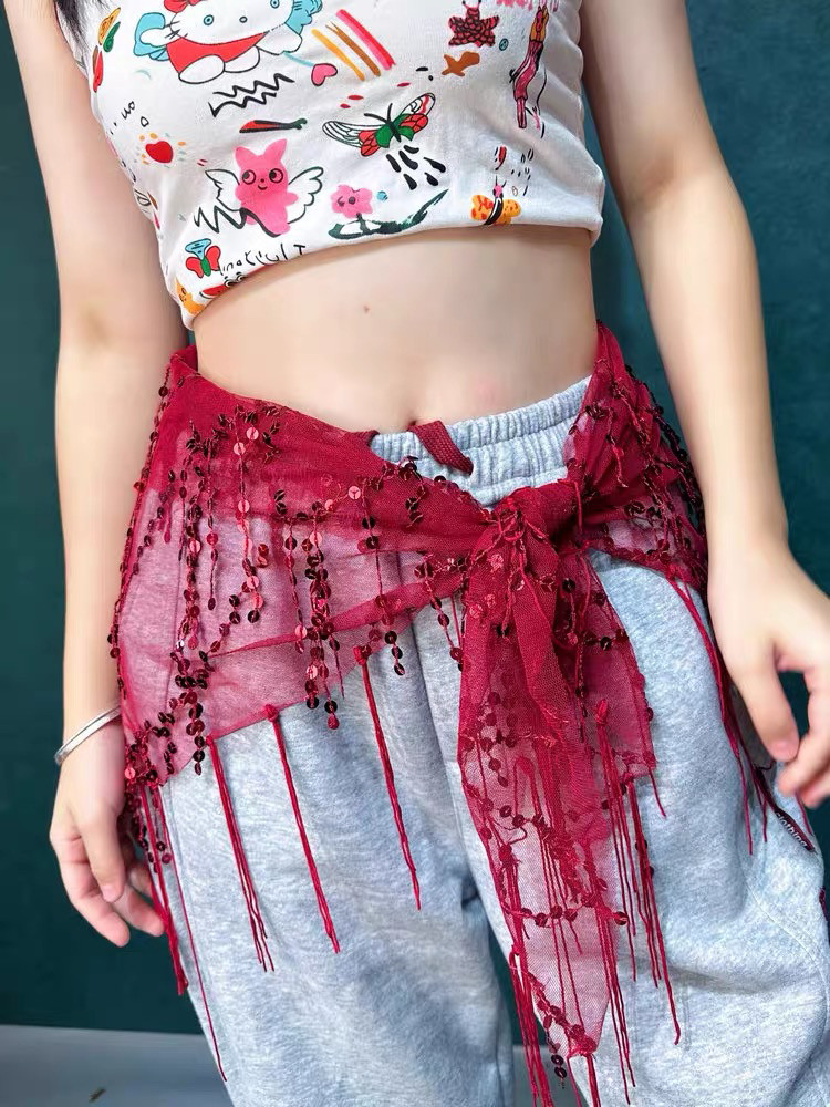 爵士舞屁帘配饰辣妹性感造型三角巾街舞腰链臀巾亮片流苏腰带腰巾