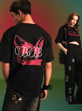 MLMR春夏新款宽松后背涂鸦短袖T恤上衣纯棉百搭舒适潮情侣男女装