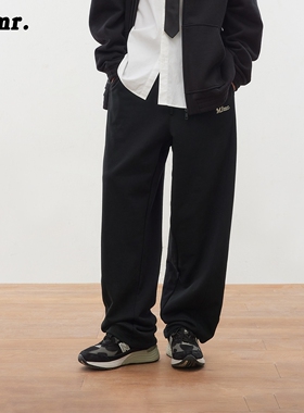 MLMR宽松阔腿舒适毛圈内里撞色复古字母刺绣裤子卫裤长裤男女同款